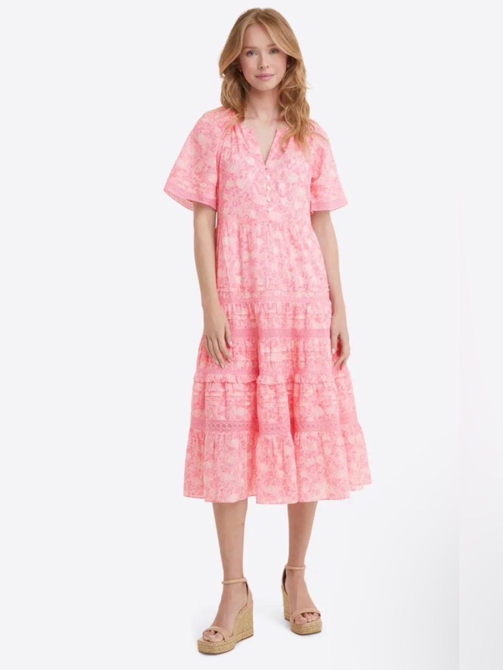 Draper James Pink Paisley Tiered Maxi Dress